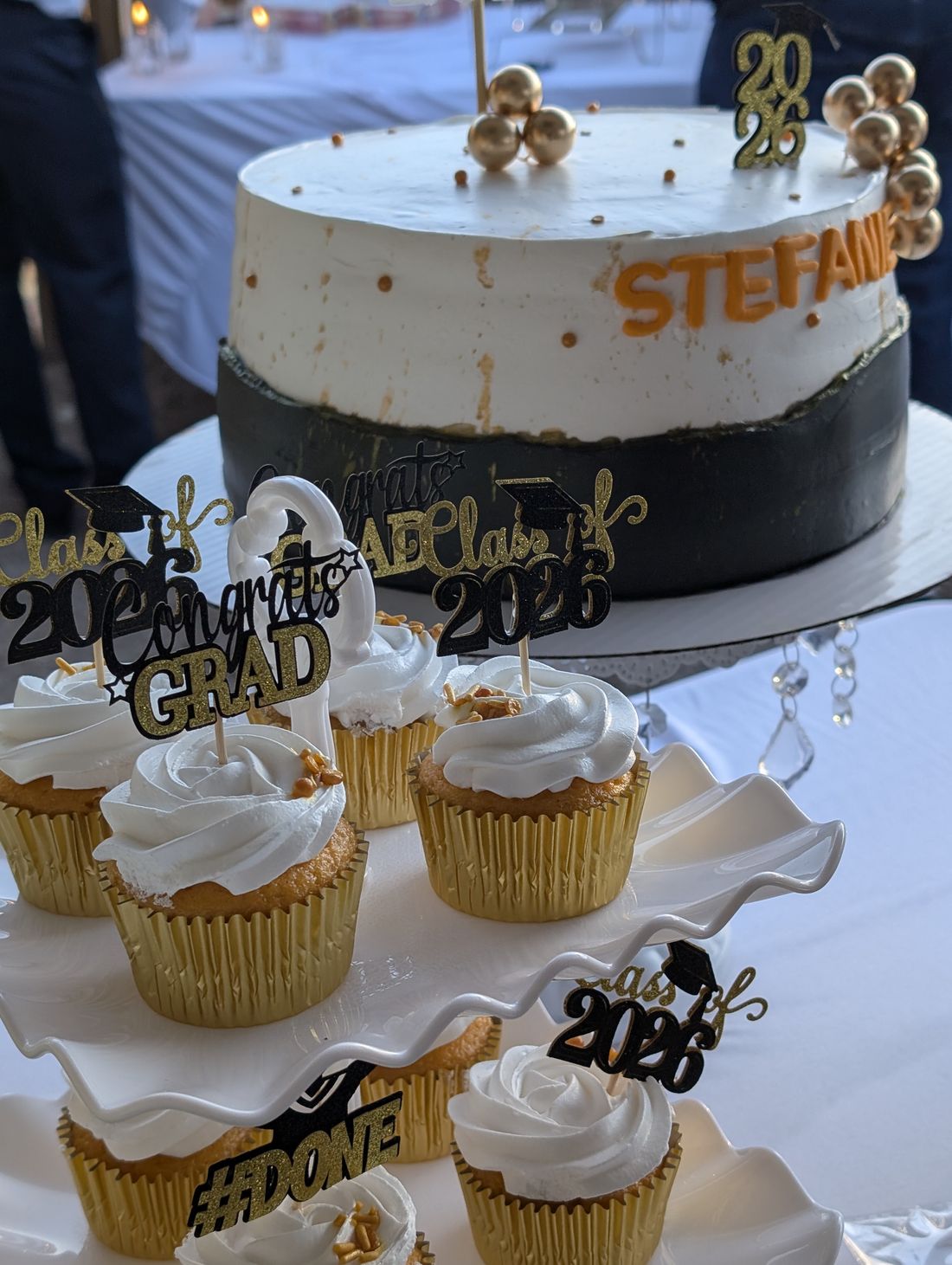 Custom graduation cake and matching cupcakes with toppers made by Schaffer Print Works in Las Vegas