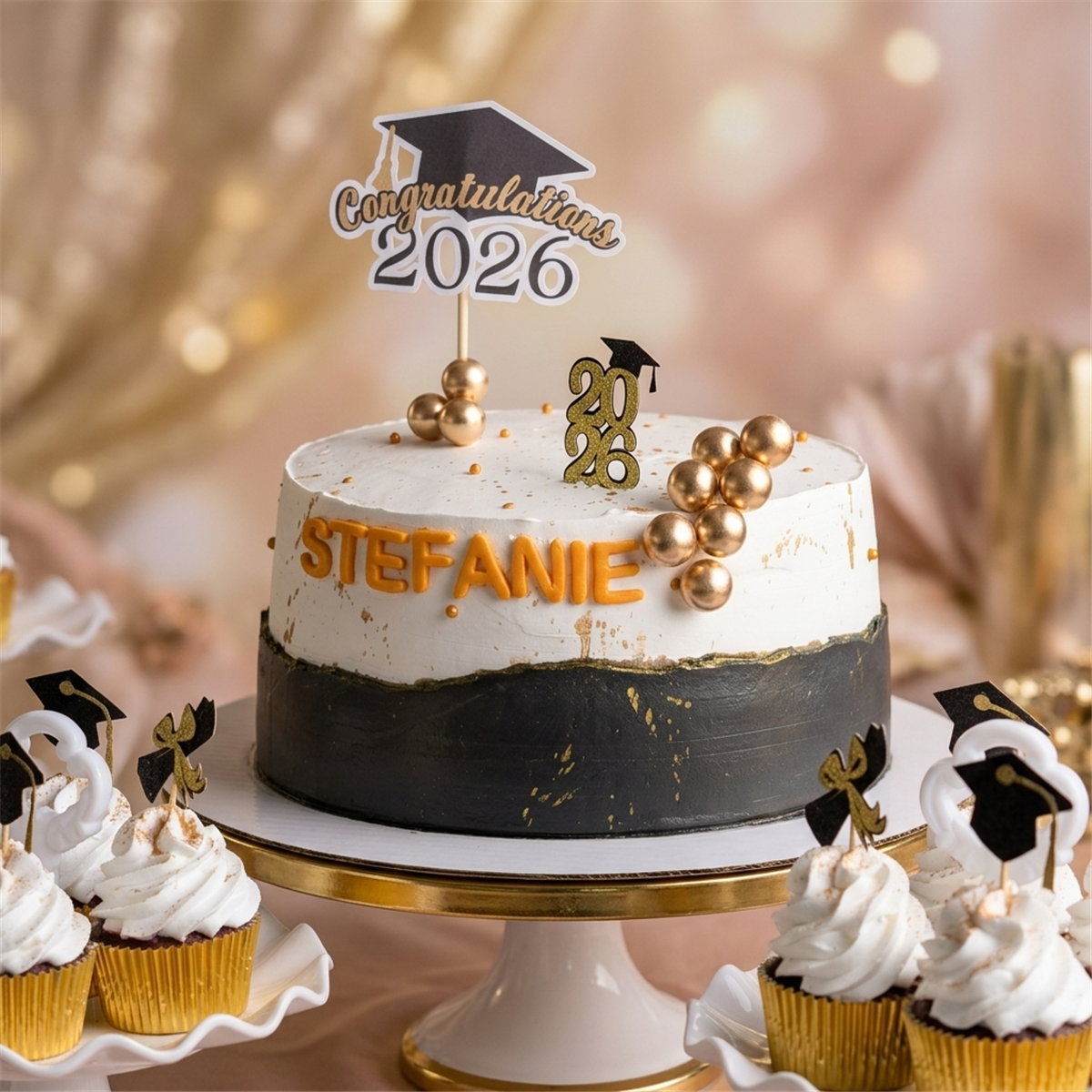 Gold custom graduation cake topper for the Class of 2026, made in Las Vegas